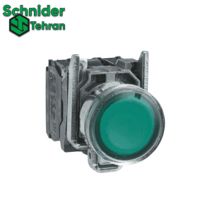 پوش باتن فلزی سبز اشنایدر الکتریک با LED داخلی ۲۴ ولت AC و DC